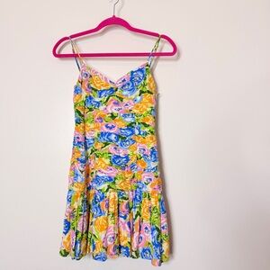 Zara Floral Spaghetti Strap Dress in Blue, Pink & Green